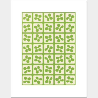 Retro Flowers Pattern - Green Posters and Art